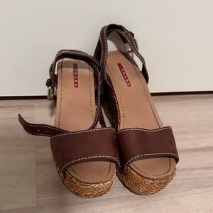 Prada Dark Brown Leather Wedges